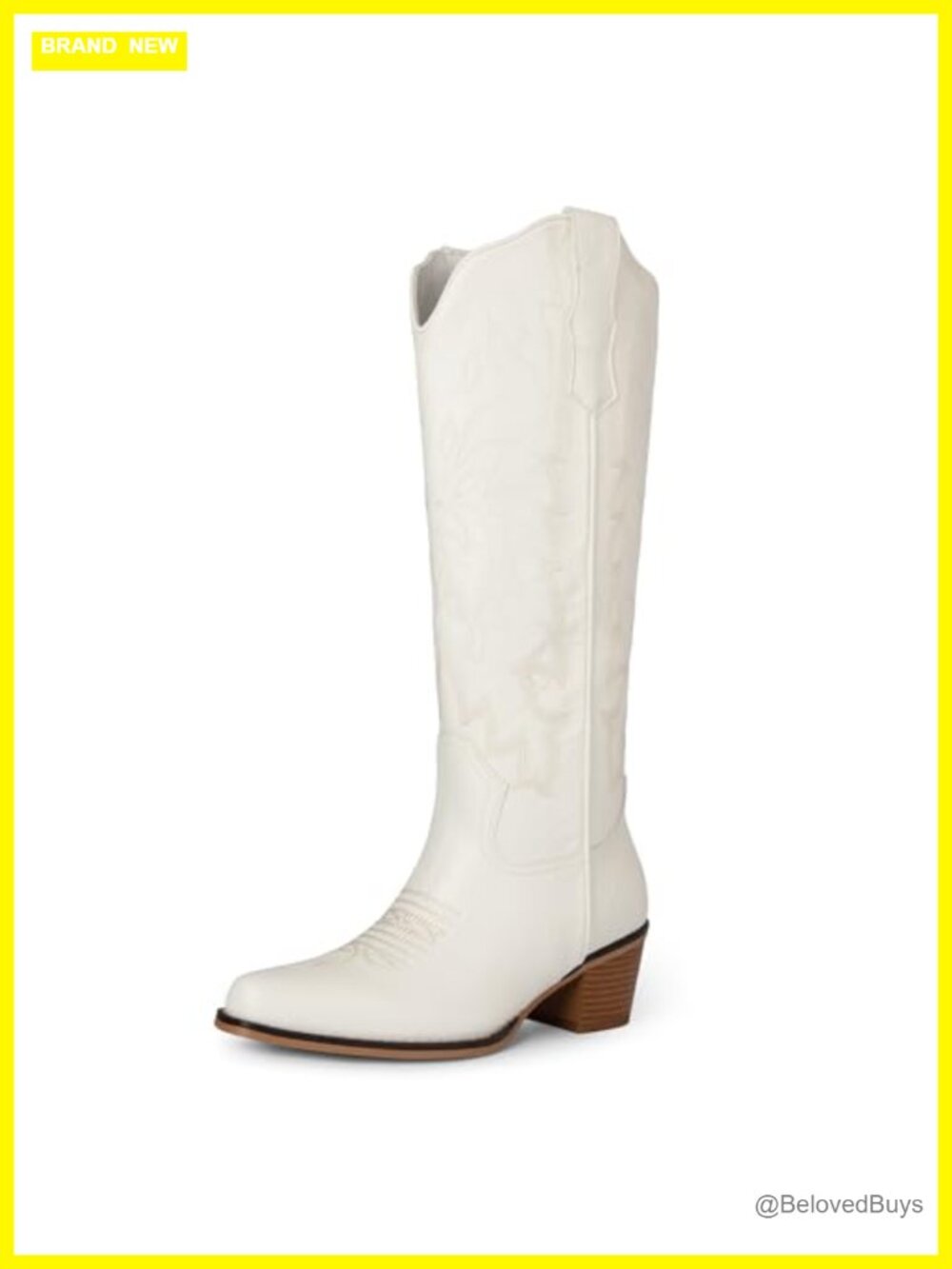 Cowboy Boots Women Pointed Toe Chunky Heel Knee High Faux Leather Pull On